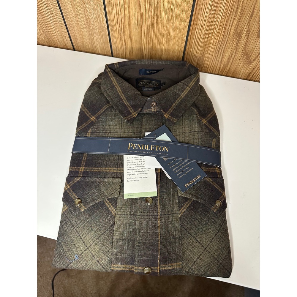 Pendleton Canyon Wool Shirt Men Small Olive Brown Plaid Umatilla RA642-32581 NWT